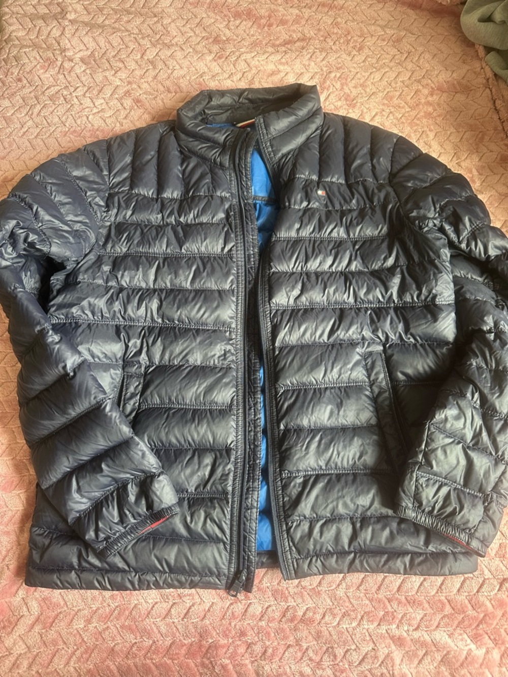 Tommy Hilfiger Black Quilted Puffer Jacket with Blue Lining
